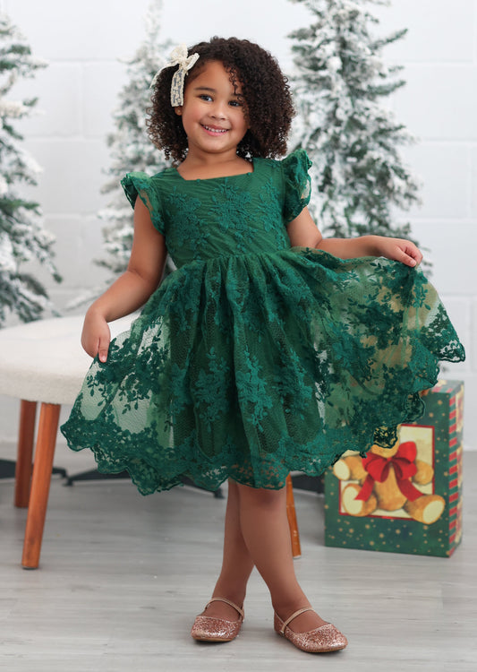 Mistletoe Green Lacey Dress *Pre-Order*