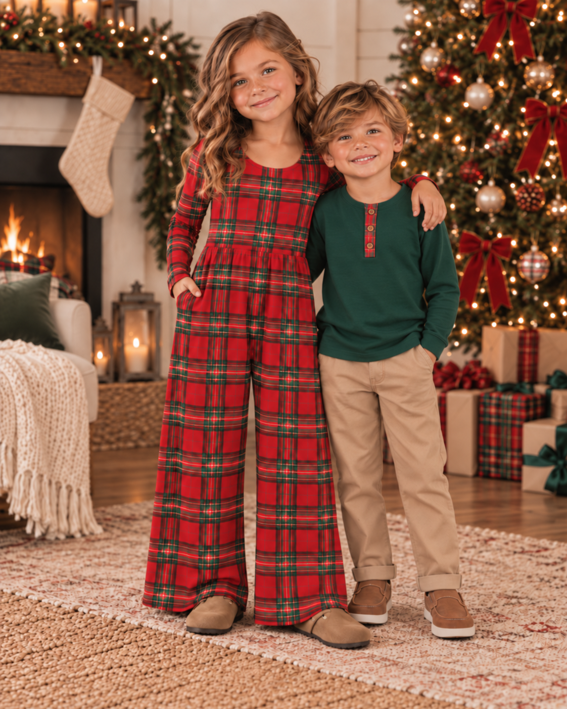 Yuletide Plaid Boys Henley Long Sleeve Tee *Pre-Order*