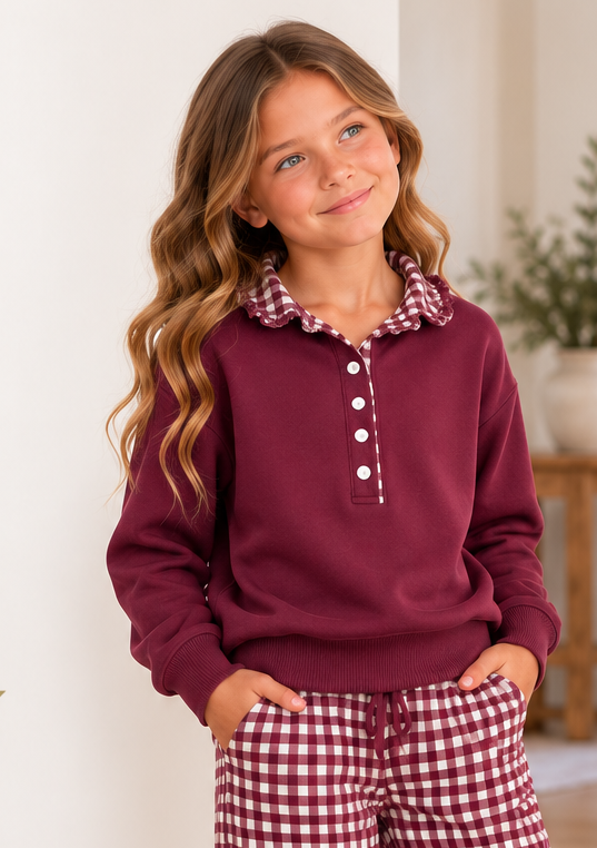 Pullover Gingham Accent Sweatshirt *Pre-Order*