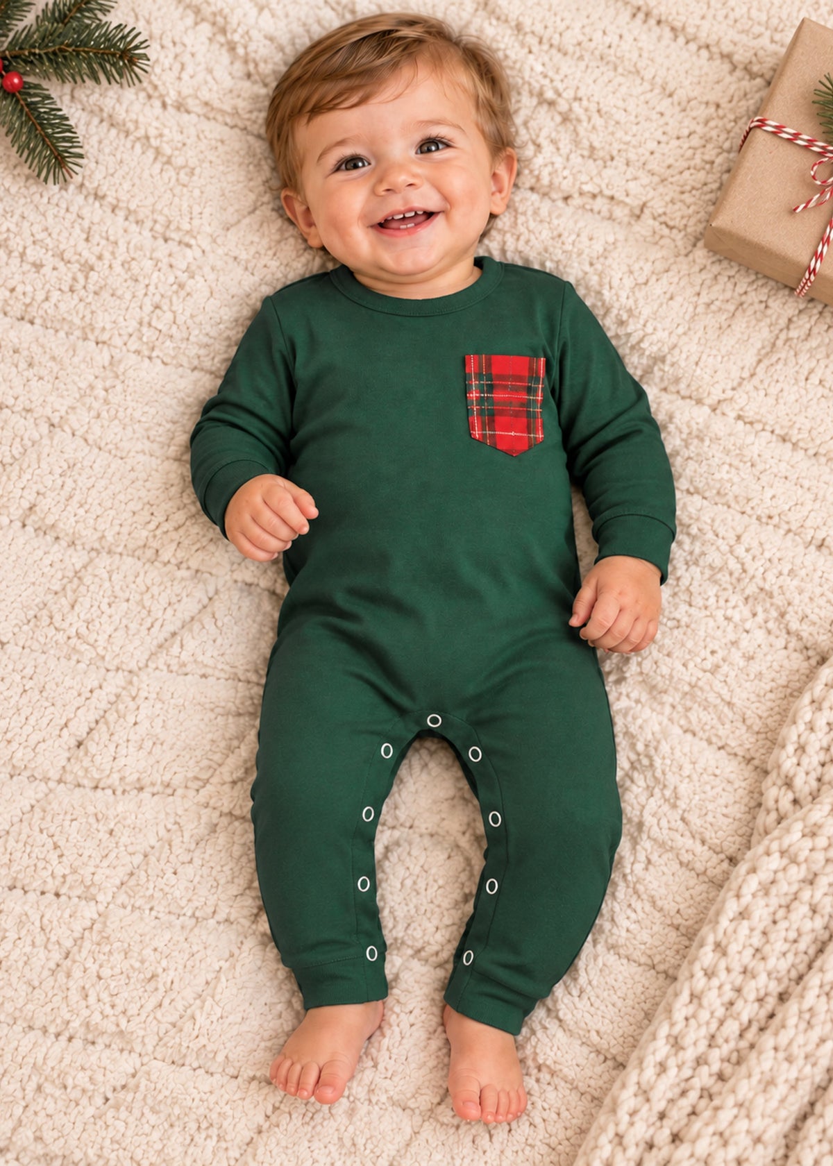 Yuletide Plaid Boys Pocket Romper *Pre-Order*