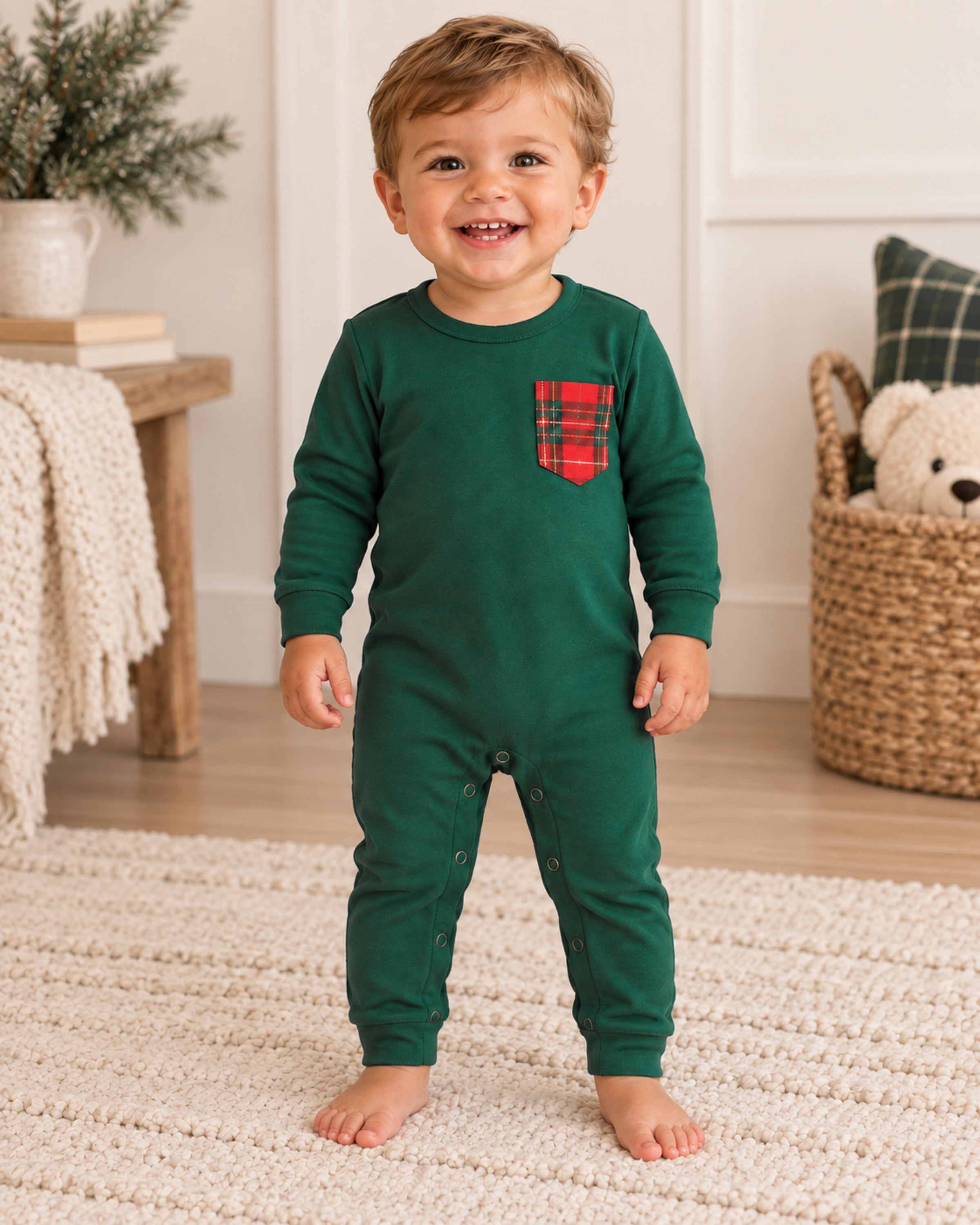 Yuletide Plaid Boys Pocket Romper *Pre-Order*