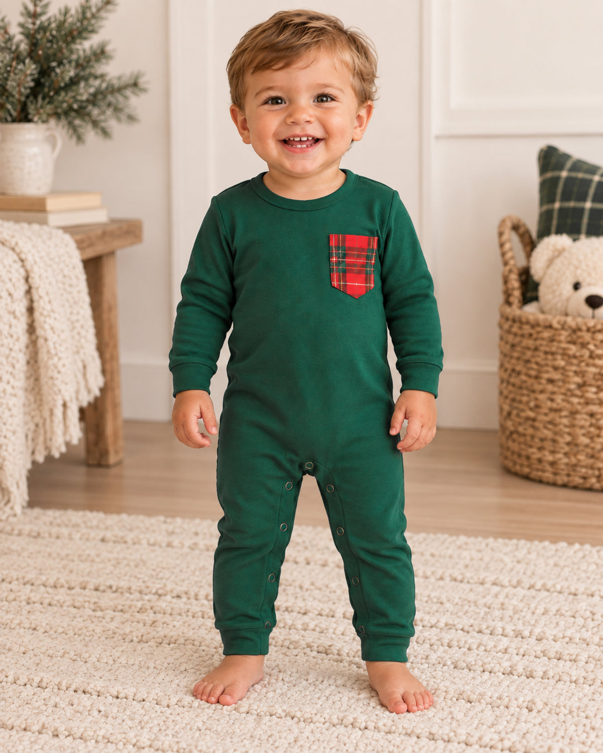 Yuletide Plaid Boys Pocket Romper *Pre-Order*