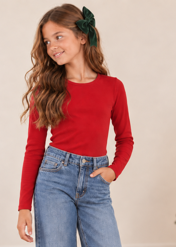 Long Sleeve Ribbed Knit Tee *Pre-Order*